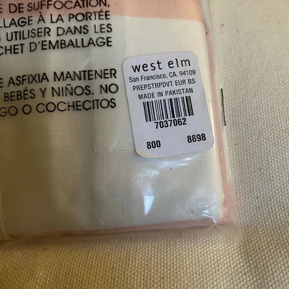 NWT West Elm Prep Stripe Euro Sham Pink/White Envelope Closure